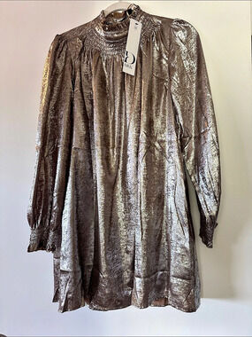 These Three Boutique D.ARK Metallic Long Sleeve Mini Dress in Brown Size Small